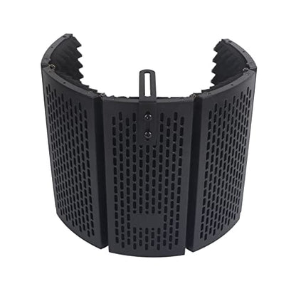 Foldable Microphone Isolation, 5-Panel Acoustic Foam Sound Absorbing Reflector, Portable Studio Vocal Booth for Recording Podcasting - with Adjustable Angles