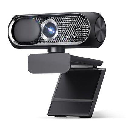 2K Webcam with Microphone, Noise Cancellation, Privacy Cover, Wide-Angle Lens, Auto Light Correction, Plug & Play USB Webcam for Laptop, Desktop, PC, Mac, Zoom, Skype, Streaming (Black)