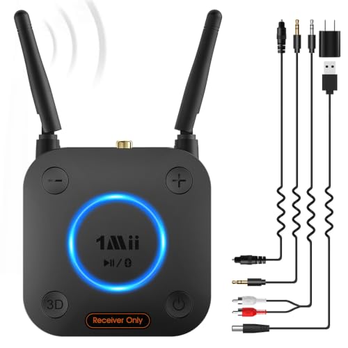[Upgraded] 1Mii B06Pro Long Range Bluetooth Receiver, HiFi Wireless Audio Adapter, Bluetooth 5.3 Receiver with 3D Surround aptX HD Low Latency Optical RCA AUX 3.5mm Coaxial for Home Stereo System - color: B06Pro Black
