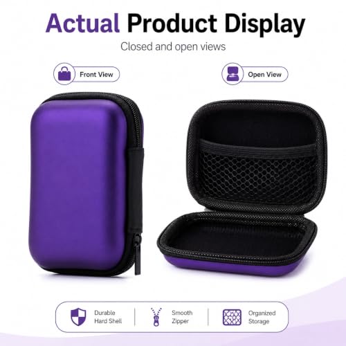Headphone Case Hard Edge Zipper Bag Compact Portable Headset Storage Bag for Wireless,Headphones Earbuds Cables Charging Cable Travel Waterproof Commuting Home - color: Purple