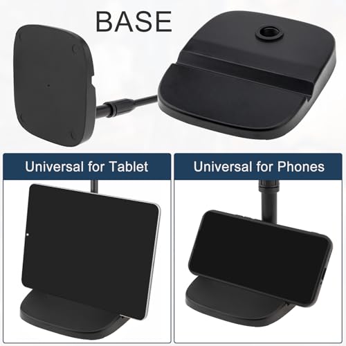 RTNLIT Desktop Mic Stand with Phone Holder, 5/8" to 3/8" Screw Adapter | Adjustable Desk Microphone Stand with Mic Clip, Max 1.7 inch Diameter Microphone, Weighted Base, Height 9.8" to 13.4