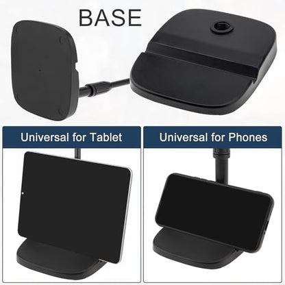 RTNLIT Desktop Mic Stand with Phone Holder, 5/8" to 3/8" Screw Adapter | Adjustable Desk Microphone Stand with Mic Clip, Max 1.7 inch Diameter Microphone, Weighted Base, Height 9.8" to 13.4