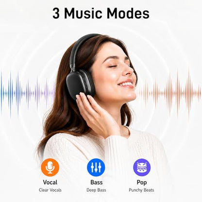 Bluetooth Headphones Over Ear, 75H Playtime Wireless Headphones with Microphone, Foldable Lightweight Headset with 3 EQ Modes, 3D Stereo Sound Low Latency for Travel Work Cellphone