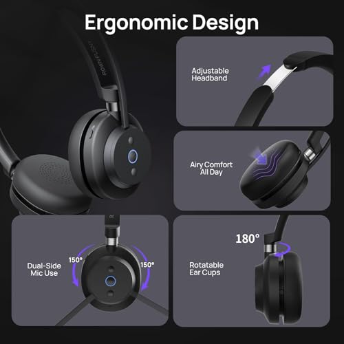 Wireless Bluetooth Headset with Mic for Work, Noise Cancelling & USB Dongle