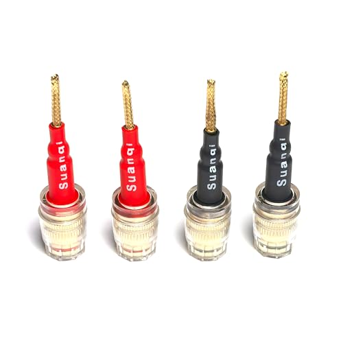 Suanqi Flex Pin Banana Plugs to 4mm Female Banana Jack Speaker Audio Adapter for Spring Loaded Terminals Amplifier Speaker Sound Systems 4Pack (Flex -Type to 4mm Female).