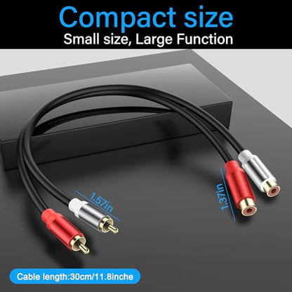 JSADZJK 2 RCA Male to Female Stereo Audio Cable - 0.3M/0.98Ft Gold-Plated Dual RCA Connector Jack Plug for Audio/Video/Subwoofer/Auxiliary