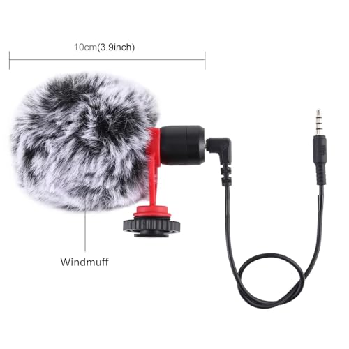 Cardioid Shotgun Microphone for Camera & Smartphone, 3.5mm Plug & Play Condenser Mic with Shock Mount & Windscreen, External Vlog Mic for YouTube & Podcast for Sony HDR-PJ10