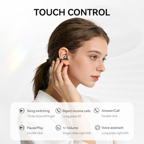 Clip On Earbuds Open Ear Ear Buds Wireless Bluetooth 5.4 Headphones,48H Playtime,IPX6 Waterproof,Touch Control,Comfortable for Workouts and Daily Use (Blcak) - color: Blcak