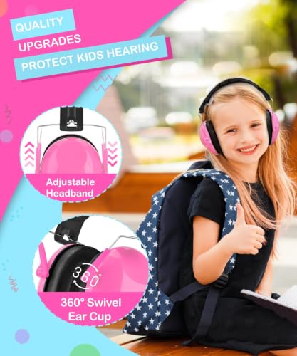 ZOHAN 032 Kids Noise Cancelling Headphones - 25dB NRR Kids Ear Protection, Hearing Protection Safety Ear Muffs for School Monster Truck Fireworks Traveling Studying Concerts Autism - Hot Pink - color: Hot Pink