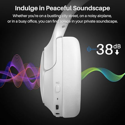 TOZO Hybrid Active Noise Cancelling Headphones, Hi Res Audio | Wireless Over Ear Bluetooth Headset, 60H Playtime, Custom EQ via App Deep Bass Comfort Fit Ear Cups, for Home Office Travel - color: White