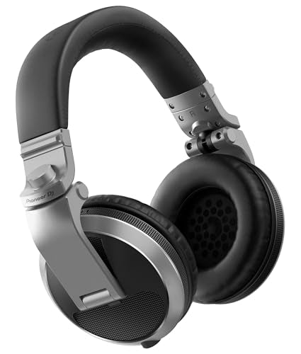 Pioneer DJ HDJ-X5 Over-Ear DJ Headphones - Silver Bundle with Case, Stand, and Austin Bazaar Polishing Cloth - color: HDJ-X5, style: Silver
