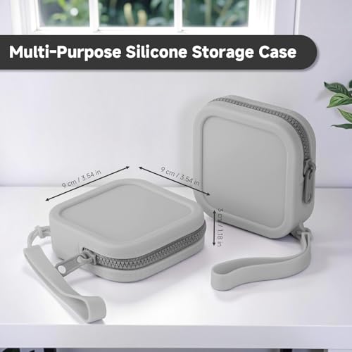 2 PCS Silicone Headphone Organizer Carrying Case, Small Multi-Purpose Silicone Pouch Storage Box with Zipper Closure and Hand Strap for Earbuds, Keys, Charging Cables, Lipsticks, USB Drives (Grey)