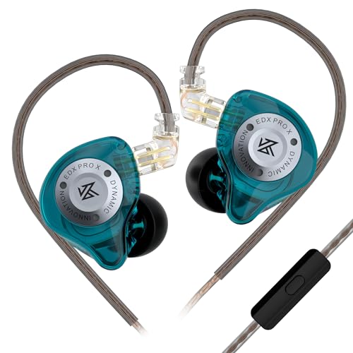 KZ EDX Pro X in Ear Monitor Headphones, HiFi Stereo IEM, Dynamic Driver Earphones with Detachable Cable, Deep Bass Noise Isolating Earbuds for Singers Musicians Drummers Audiophile (MIC, Cyan) - color: Cyan, style: MIC