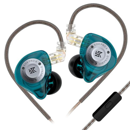 KZ EDX Pro X in Ear Monitor Headphones, HiFi Stereo IEM, Dynamic Driver Earphones with Detachable Cable, Deep Bass Noise Isolating Earbuds for Singers Musicians Drummers Audiophile (MIC, Cyan) - color: Cyan, style: MIC