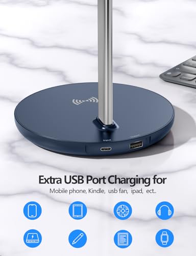 Miroddi Headphone Stand with Wireless Charger, Independent USB Charging Port, 5 in 1 Charging Station Headset Holder Rack for iWatch, iPhone, Samsung and Desk All Headphones, Dark Blue - color: Dark Blue