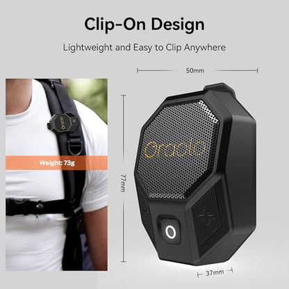 Oraolo Clip-On Portable Speaker Wearable Speaker Bluetooth 5.4, Mini Speakers for Hands-Free Calls, Built-in Mic, Stereo Sound, IPX6 Water Resistance, 12H Playtime, Wireless Speakers for Outdoor
