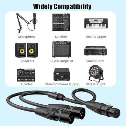 XLR Splitter Cable, 1 Female to 2 Male Y Splitter 3ft 2Packs | Female to Dual Male Y Cable for Microphone, Mixer, Gold-Plated Connecors - size: 3ft 2Packs, style: xlr 1 female to 2 male