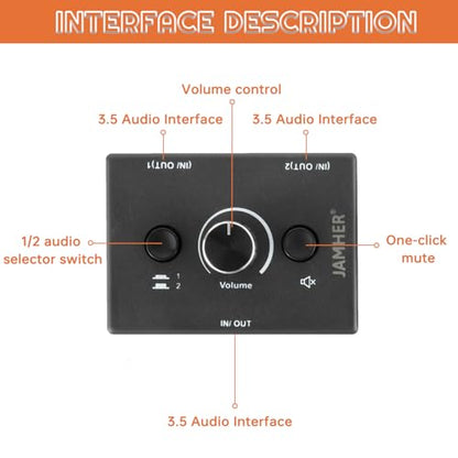 2 Ports 3.5mm Stereo Audio Switch Audio Switcher Passive Speaker Headphone Manual Selector Splitter Box Audio Sharing for CD Player LaptopHeadphone with 0.5M Audio Cable(1in-2out/2in-1out) - size: 2 Port