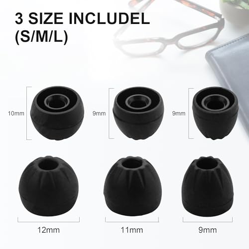 Replacement Ear Tips for KZ Headphone - 3 Pairs Silicone Eartips, Noise Isolation, for KZ All Series, for KZ ZSN, ZST, ZS10 Pro, EDX, DQ6, ZSX, AS10 and More, Replacement Accessories, L/M/S, Black