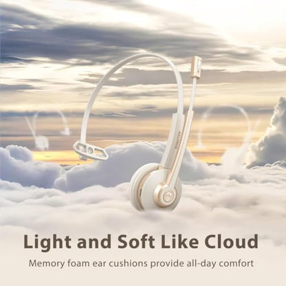 Wireless Headset with Mic, Bluetooth Headset with Microphone V5.2 with AI Noise Canceling & USB Dongle, Trucker Bluetooth Headset with Charging Base and Mute Function for Computer/Phone/Office/Skype
