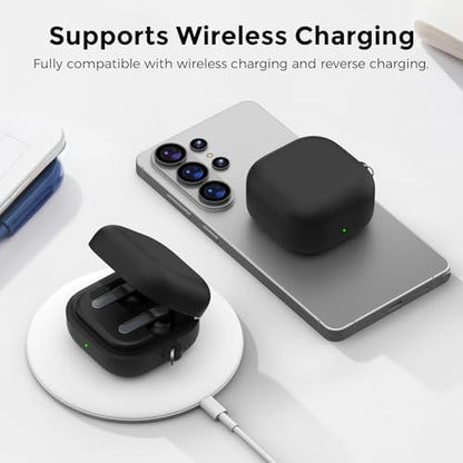AhaStyle Silicone Case for Samsung Galaxy Buds4 and Galaxy Buds4 Pro (2026) | Skin-Friendly Soft Touch, Full Protection, Shockproof, Wireless Charging, Galaxy Buds4 Series Accessories, for Men Women - color: Galaxy Buds4/Buds4 Pro, Black