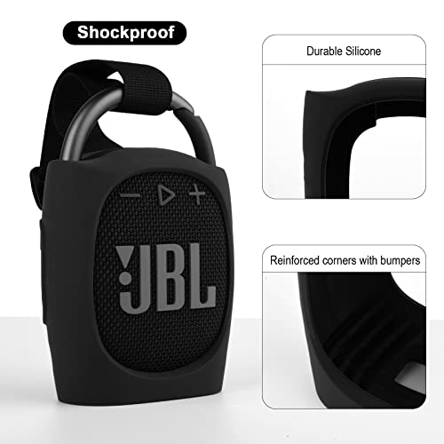 Silicone Protective Carrying Case Compatible with JBL Clip 4 - Portable Mini Speaker Carrying Stand Up Cover Pouch for JBL Clip 4 (Black) - color: Black