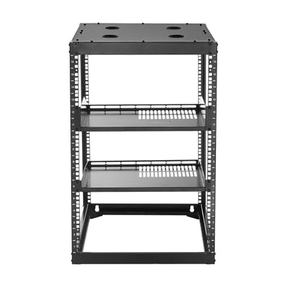 VEVOR 16U Open Frame Server Rack & Network Rack, Wall Mounted or Floor Standing, Heavy Duty 4 Post, with 2PCS Vented 1U Shelves & Mounting Hardware, Holds All 19'' Networking IT Equipment AV Gear - size: 16U Server Rack