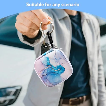 Unique Patterned Portable EVA Earbud Case with Carabiner | Printed Earbud Holder With Sturdy Carabiner, Multi-Use Storage For Earphones, Headphones, SD Cards & Small Electronic Chips - color: Blue marble