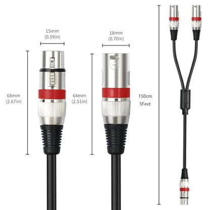 2 Pack 5 FT XLR Female to Dual Male Y Splitter Cable, Female XLR to 2 Male Y Cable Splitter 1 F to 2 M for Micphone Mixer - color: 1 XLR F To 2 XLR M, size: 5FT 2Pack