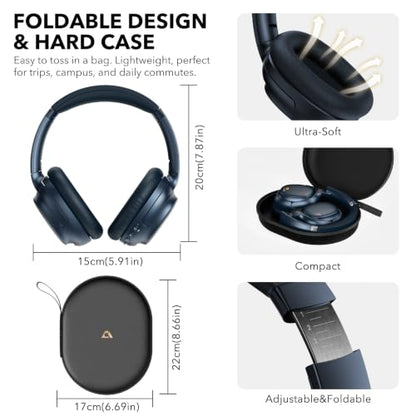 1Mii E700 Noise Cancelling Headphones Bluetooth Wireless Hi-Res LDAC,Indigo | Hybrid ANC, 75H Battery, Deep Bass, Comfortable Over Ear for Commuters & Traveler, aptX Low Latency for TV & Airplane - color: Indigo