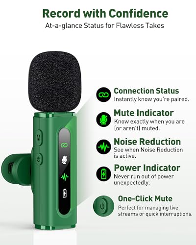 USB C Wireless Lavalier Microphone for iPhone, iPad & Android Phone, Green - color: Green, size: Without Charging Case