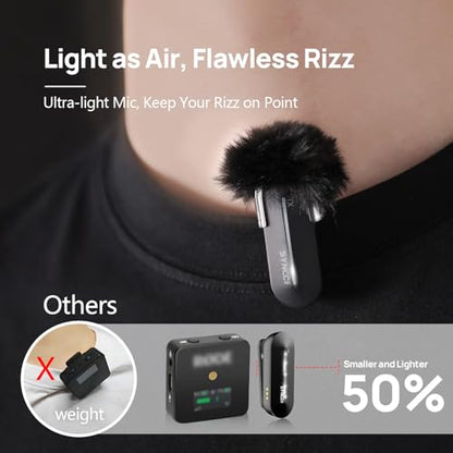 SYNCO P2L Wireless Lavalier Microphone for iPhone, Dual Mic Noise Reduction, Charging Case, Plug Play, 2.4GHz, 45mins Shooting Time
