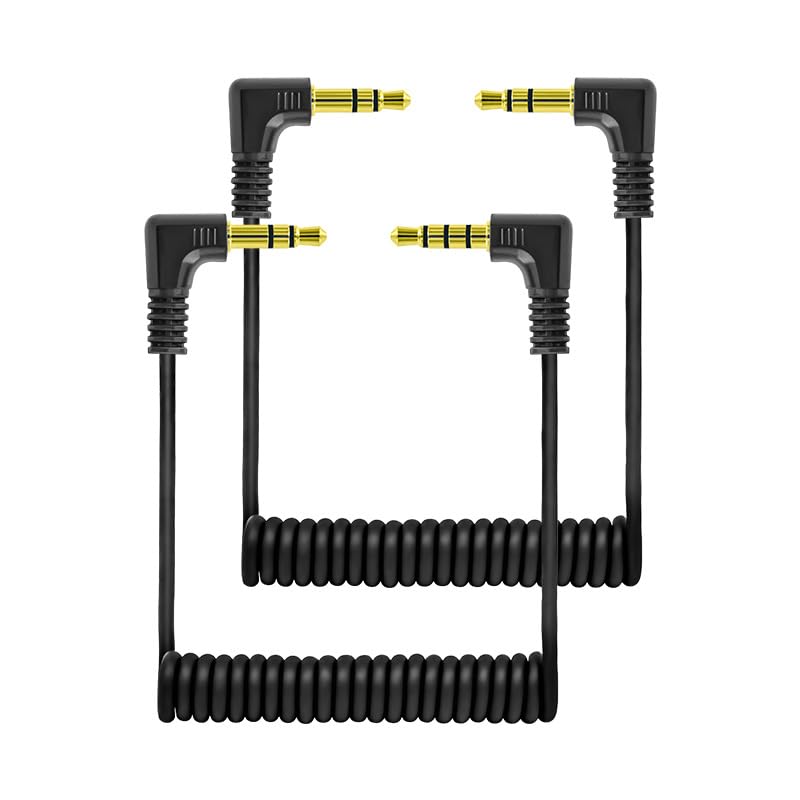 2 Pack 3.5mm Microphone Cable with 1/8'' Plug TRS to TRRS Jack Adapter Converter Spring Coiled Dual 3.5mm Patch Cable for Beats Studio Headset Headphone Audio DJI Mic Mini Microphone Camera