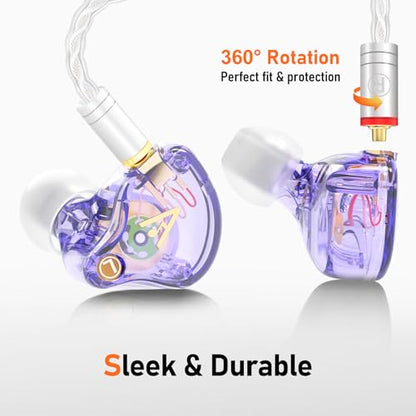 Audiovance Vibes 202ML HiFi 유선 이어버드, 아이폰 14/13/12/11/X, 프로 맥스용 | 마이크가 있는 인이어 헤드폰, 선명한 사운드, 딥 베이스, 소음 차단 이어버드, 실버 도금 코드, 편안한 핏, 케이스 - color: A-라이트 퍼플