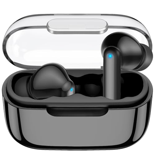 kurdene Wireless Earbuds, Bluetooth 5.3 in Ear Buds Light Weight Headphones,48 Hours Playtime Headset,Clear Calls Earphones with Mics for Sports Workout Black-Clear - color: Black/Clear