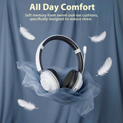 Bluetooth Headset with Microphone, Wireless Headset AI Noise Cancelling | Computer Headphone for Clear Call＆Meeting 47H Work, Dual-Mode Bluetooth 6.0 & 2.4GHz Dongle, Office/PC/Phone/Teams