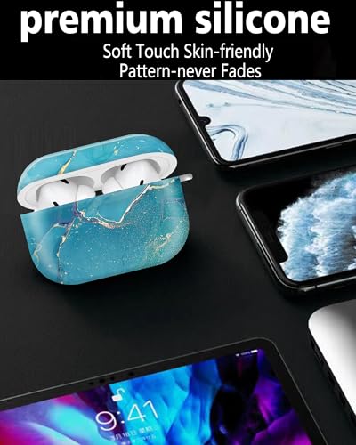 Cute Hard Case Compatible with AirPods Pro 2nd/1st Generation, Protective Cover with Golden Keychain, Fits 2023/2022/2019 Models, for Women, Girls, and Men(Blue Marble - color: Blue Marble