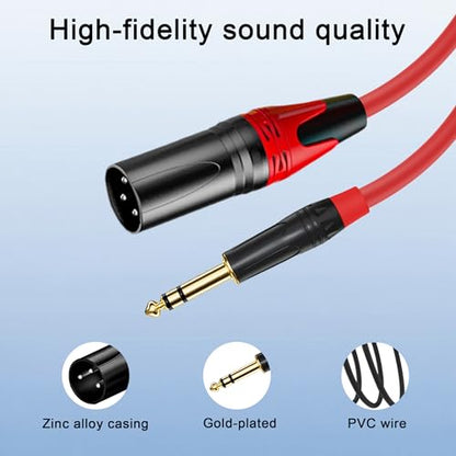 XLR Male to 1/4 (6.35mm) TRS Mono Jack Cable 25FT, 2 Pack, Red and Green, for Dynmic Microphone, Balanced 3 Pin XLRon to TRS Plug Mic Cord, Plated Conductors - size: 25FT, style: XLR Male to 1/4"