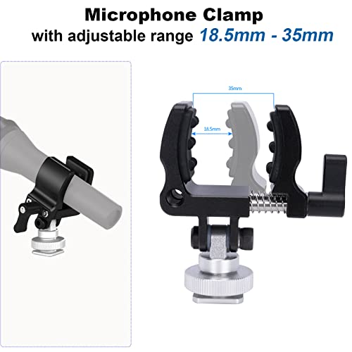 NICEYRIG Shock-proof Shotgun Microphone Holder with 18.5-35 mm Adjustable Clamp, Microphone LED Flashlight Aluminum Holder for Camera, Cage Rig, Tripod - 549