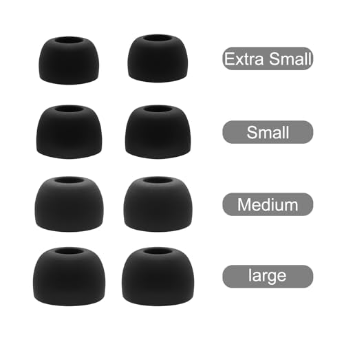Klowcok Replacement Ear Tips for EarFun Air Pro 4 / Air Pro 3 / Free 2S | Silicone Earbuds Tips Compatible with EarFun Free Pro 2 / Free Pro 3, 8 Pairs (XS/S/M/L) Black