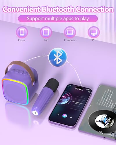 Mini Karaoke Machine with 2 Wireless Microphones Kids Toys | Portable Bluetooth Speaker for Kids Adults Toddler, Christmas Girls Toys for 4 5 6 7 8 9 10 12 Year Old Birthday Gift Ideas - color: Purple