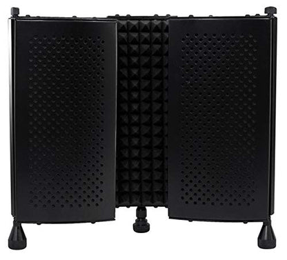 Rockville ROCKSHIELD 3 Studio Mic Isolation Shield Bundle with RVES05 Stand | 5-panel design, 2" acoustic foam, Stand mountable, Heavy-Duty Tripod Speaker Stand, 2-Items