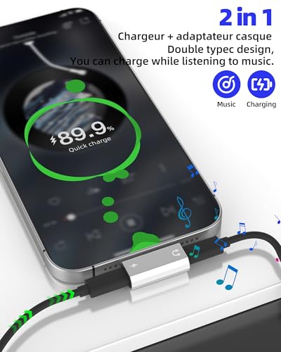 Dual USB C Splitter for IPhone 16 15 Pro Max (2pack)Headphone Charger Jack Adapter Audio Cable Double Dongle Fast Charging AUX Cord for Apple Multi Port Car Headset for IPad Compatible for Samsung S25