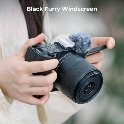 SmallRig Furry Windscreen Kit (2pcs) for Canon EOS R50 V Camera, Cold Shoe Adapter with Wind Muff, Noise-Reduction, Includes Gray and White, for Light Microphone Attachment - 5434