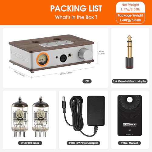 Douk Audio Tube Headphone Amp: for XLR, 4.4mm, 6.35mm HiFi Headphones, Stereo Preamplifier for Amplifiers, Speakers, Home Desktop Audio System, with VU Meter & German Valvo Vacuum Tubes (E2)