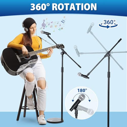 Relaxweex 4 Set Microphone Stands, Boom Arm Floor Mic Stand with Weighted Base, Adjustable Max Height 82" Includes 12 Mic Clips, Screw Adapter and Carrying Bags for Singing Stage Wedding Band Church