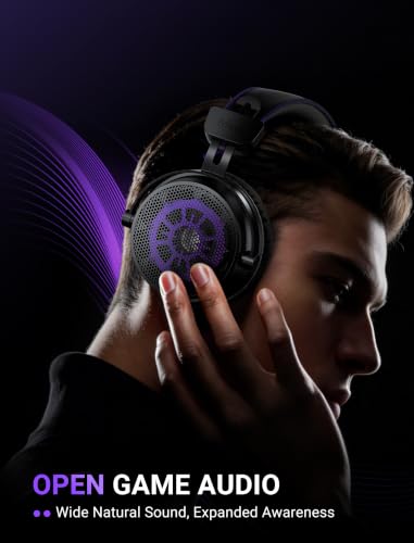 FIFINE H18V Lite Wired Open Back Gaming Headset, for PC, Xbox, PS4/5 | 3.5mm/USB Dual Connectivity, Large 53mm Drivers, Immersive 7.1 Surround, Airy Mesh Earmuffs, Active Noise Canceling Mic - color: Black and purple