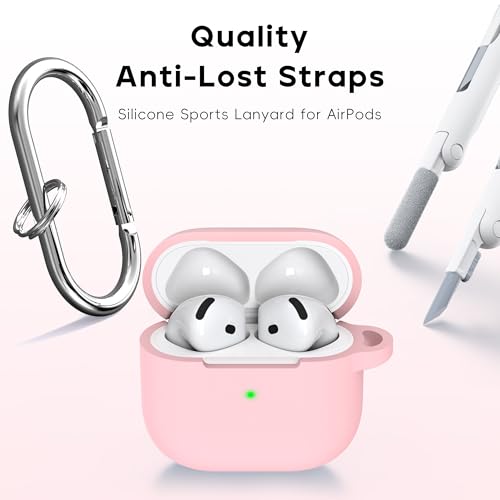 RFUNGUANGO for AirPods 4 Case, Pink | Cleaner Kit, Carabiner, Soft Silicone Protective Cover, Wireless Charging Compatible - color: B-Pink, size: AirPods 4 Case