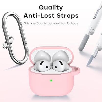 RFUNGUANGO for AirPods 4 Case, Pink | Cleaner Kit, Carabiner, Soft Silicone Protective Cover, Wireless Charging Compatible - color: B-Pink, size: AirPods 4 Case