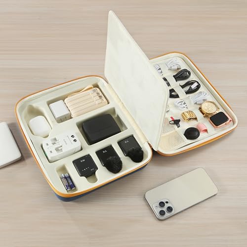 Essential Electronics Travel Organizer Case, Tech Accessories Travel Pouch for Power Bank, Chargers, Tablet, SD card, Cables, Wireless go II mic, DJI Mic, Mouse, Glasses, Watch, Earrings, Documents